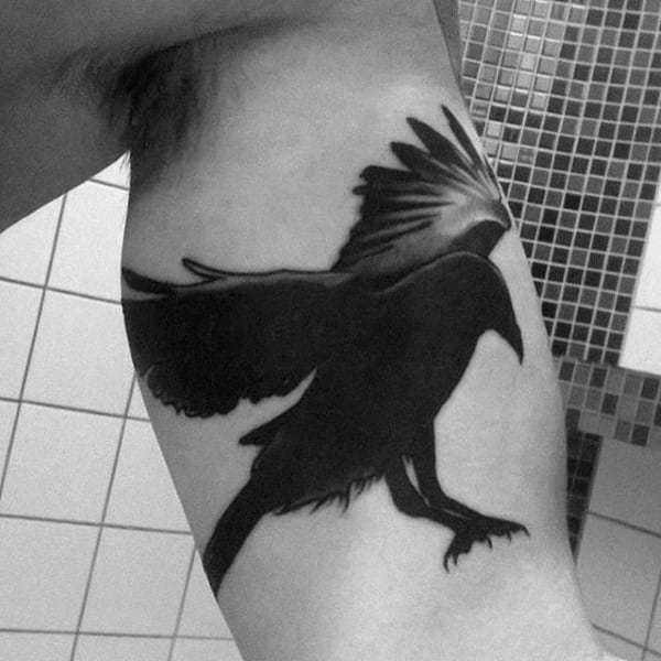 Bicep Jet Black Raven Tattoos Men