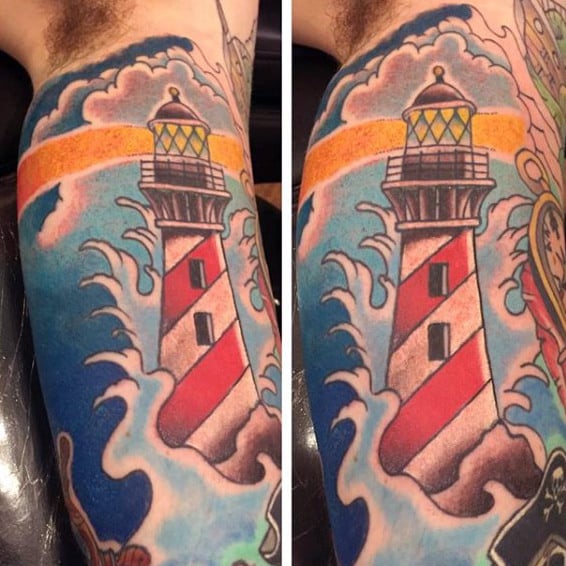 Bicep Lighthouse Tattoo Men