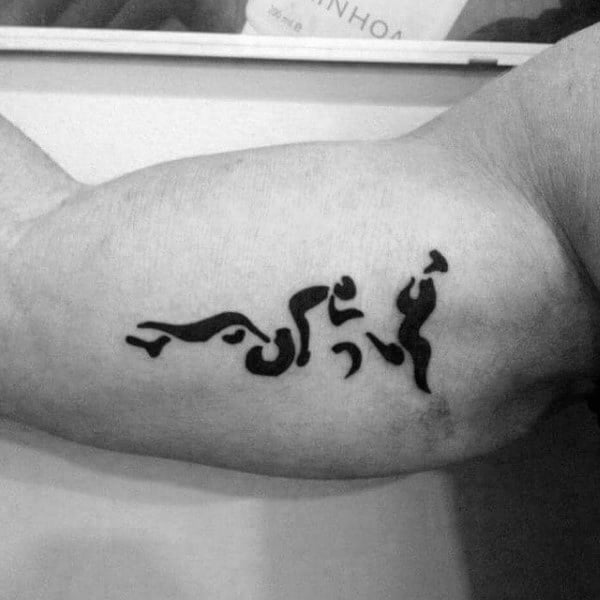 Bicep Male Black Ink Running Tattoo Ideas