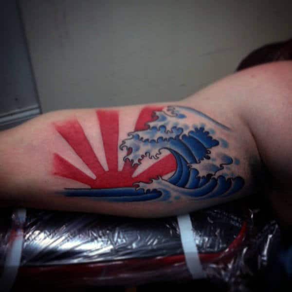 Bicep Male With Japanese Rising Sun Tattoo