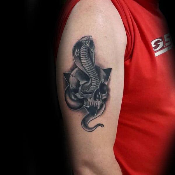 Bicep Mens Skull Cobra Shaded Tattoo Ideas