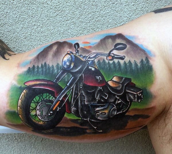 Bicep Motorcycle Road Trip Tattoo