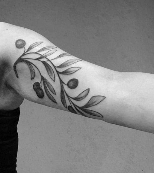 Bicep Olive Branch Tattoo On Guy
