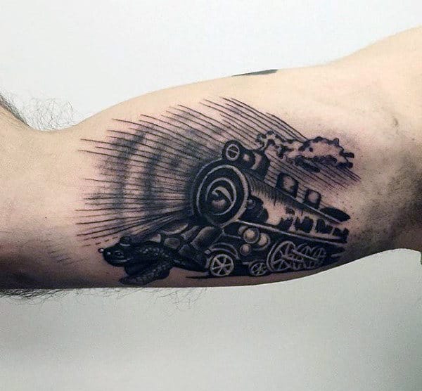 Bicep Rolling Train Tattoo For Gentlemen