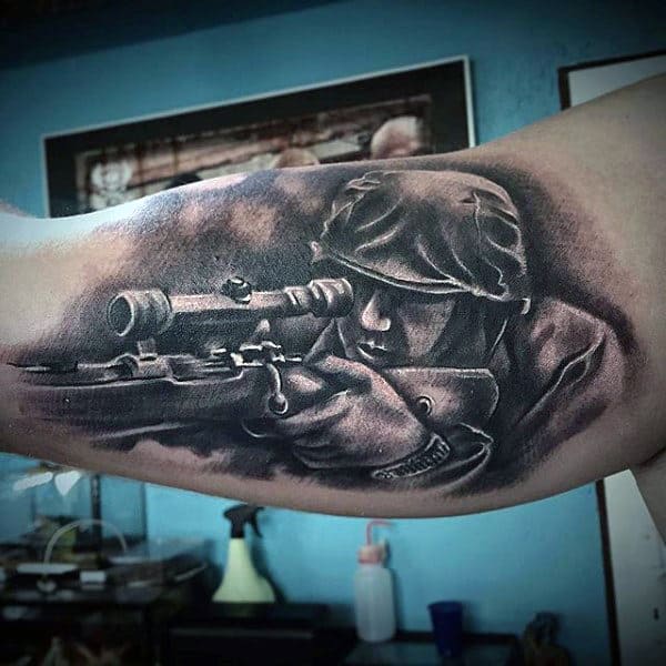 Bicep Sniper US Army Tattoo Designs Men
