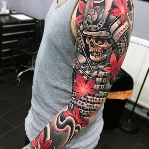 Big Full Arms Sleeve Samuari Mens Tattoo Ideas