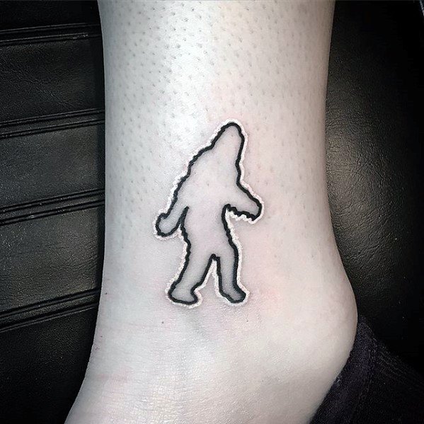 Bigfoot Black And White Ink Outline Awesome Simple Mens Lower Leg Tattoo
