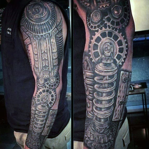 Biomechanical Grey Steampunk Tattoo