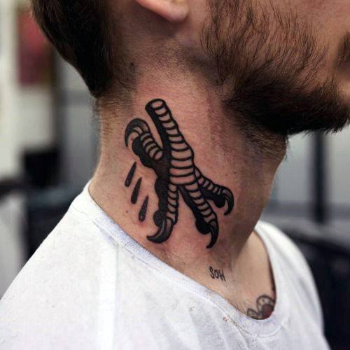 Bird Claw Guys Small Old School Traditional Neck Tattoos