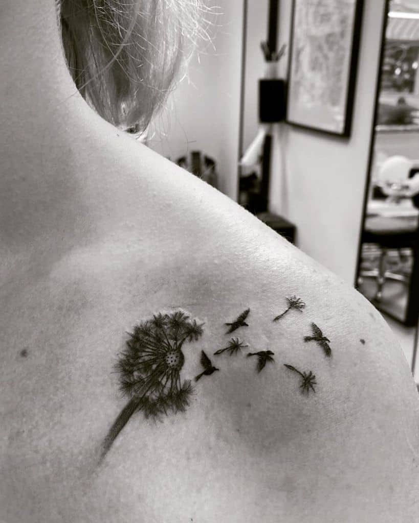 bird dandelion tattoo