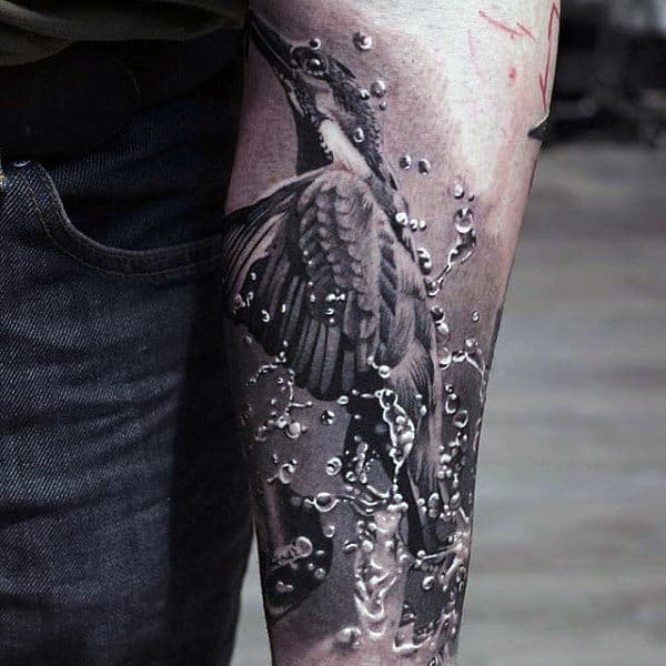 Bird Flying Out Of Water Awesome 3d Male Tattoos