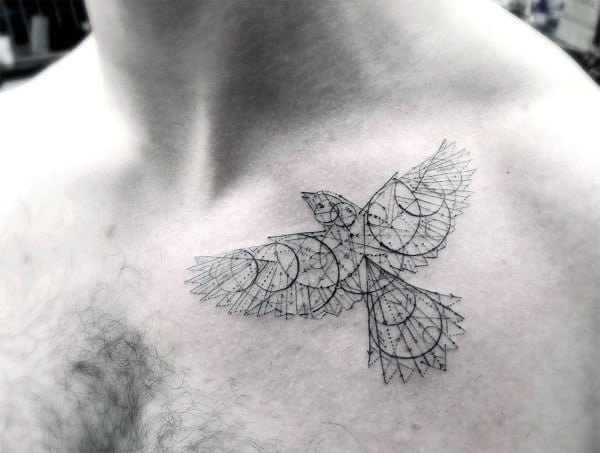 Bird Flying Simplistic Line Tattoo Inspiration On Men
