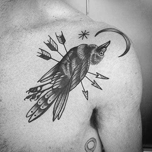 Bird With Arrows Guys Traditional Shoulder Tattoo