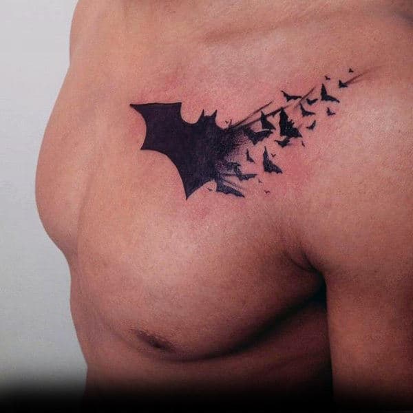 Birds Flying Batman Symbol Mens Upper Chest Tattoo