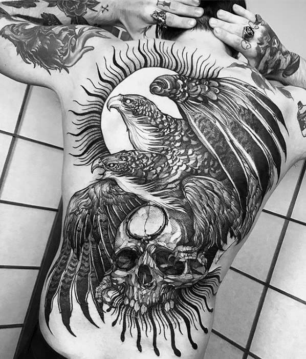 Birds With Skull Full Back Great Tattoos For Males