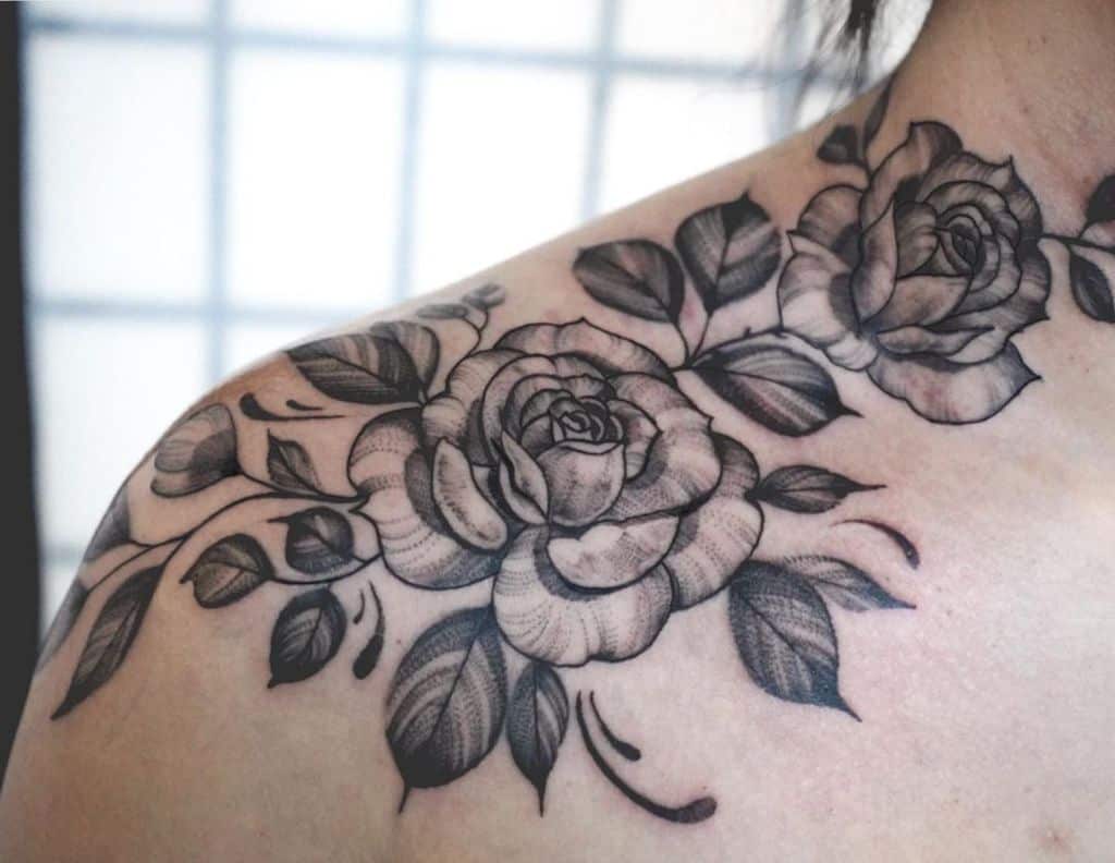 black Flower Shoulder Tattoos missabysstattoo