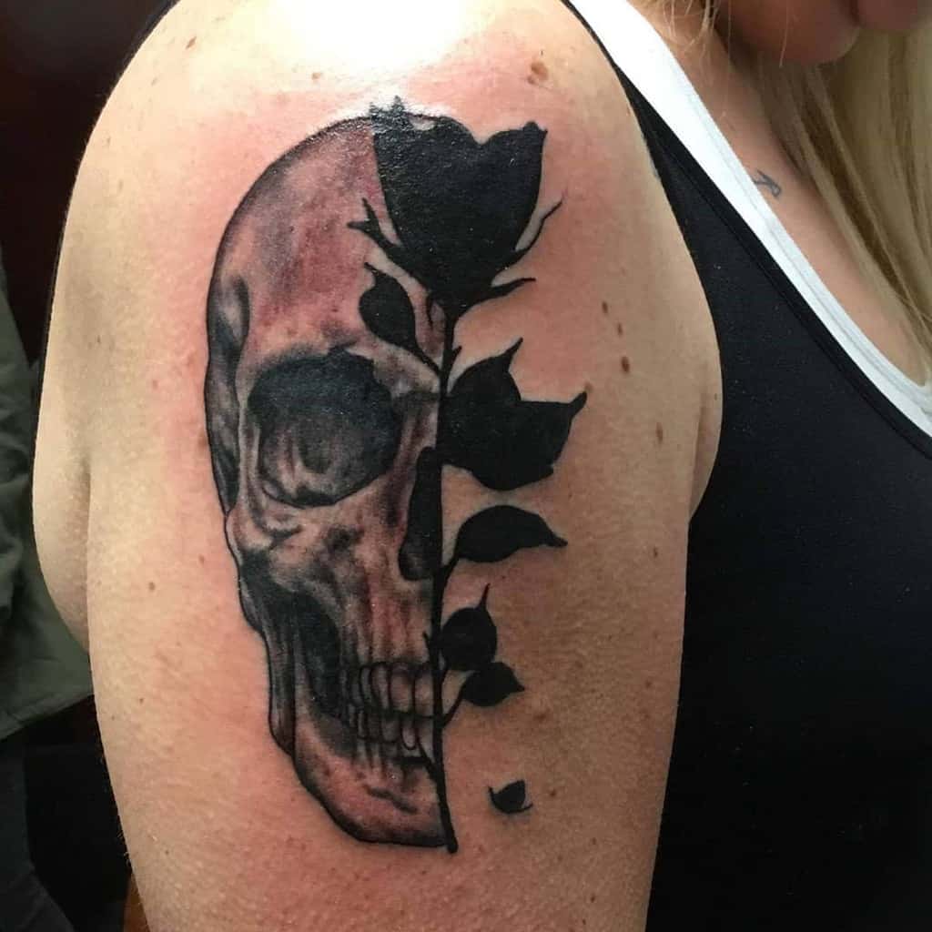 black-and-gray-fish-skull-and-rose-tattoo-wilkinschristopher