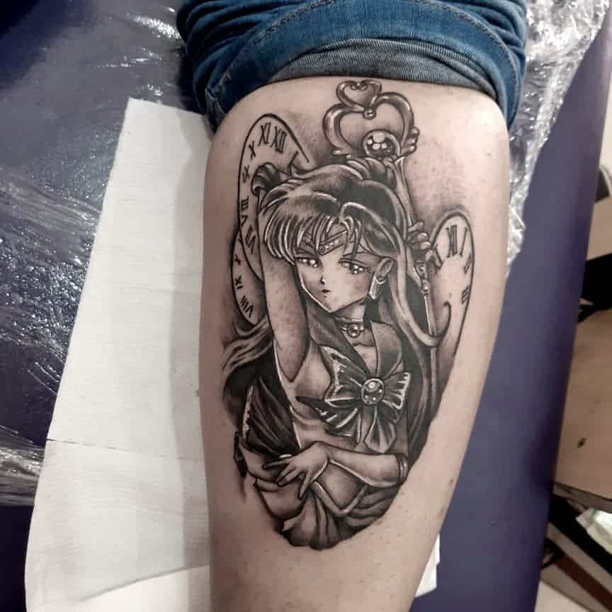 Black And Gray Sailor Moon Tattoo