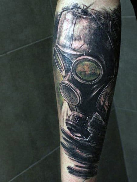 Black And Green Toxic Gas Mask Mens Tattoo Ideas On Arm