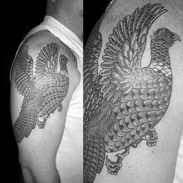 Black And Grey Arm Pheasant Tattoos For Gentlemen