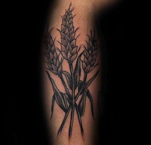 Black And Grey Guys Wheat Arm Tattoos