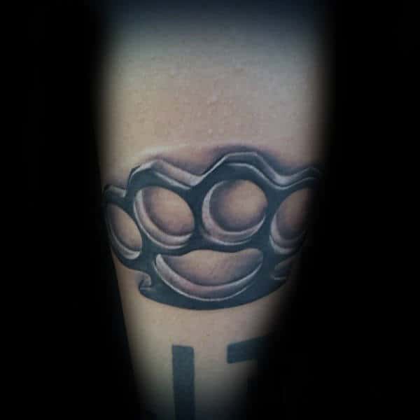 Black And Grey Ink Shaded Brass Knuckles Male Tattoos