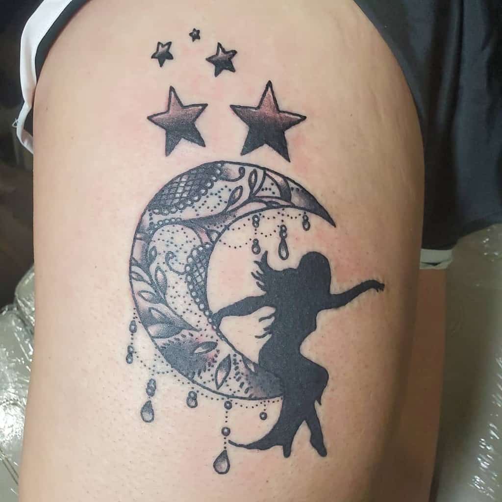 Black And Grey Moon Lace Tattoo