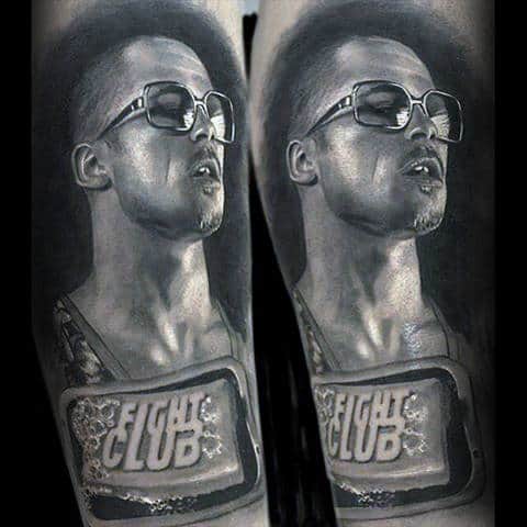 Black And Grey Realistic Fight Club Mens Tattoo On Inner Forearm