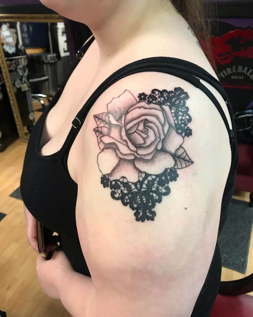Black And Grey Rose Lace Tattoo