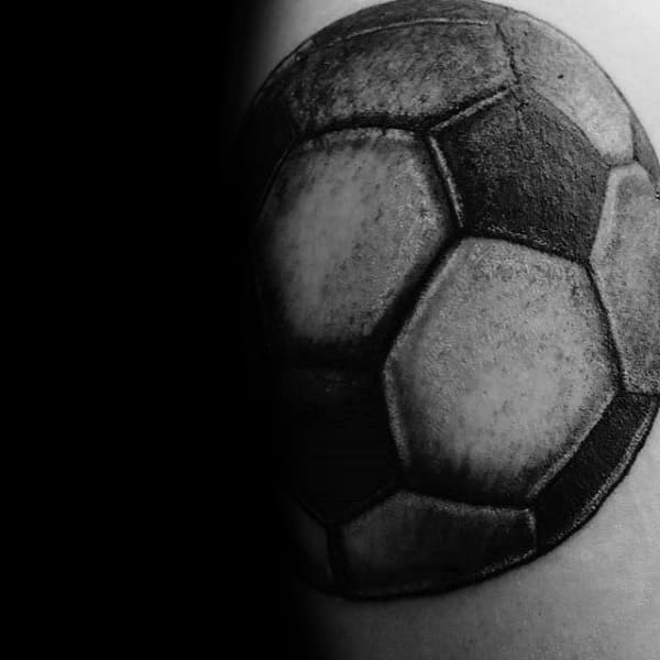 Black And Grey Shaded Guys Soccer Tattoo Inspiration