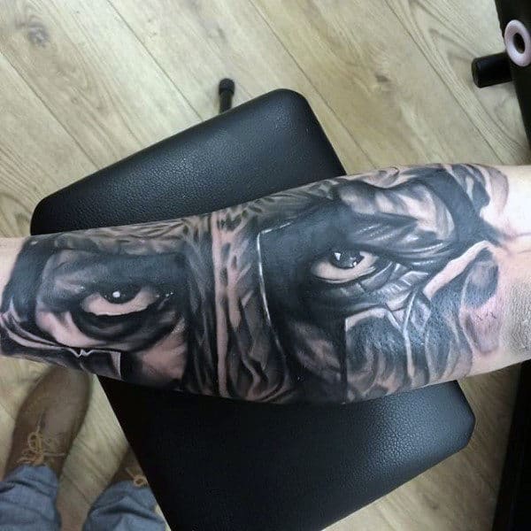 Black And Grey Sharp Eyes Tattoo Male Forearms