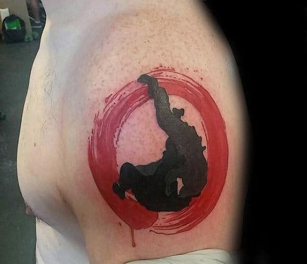 Black And Red Ink Jiu Jitsu Guys Upper Arm Tattoos