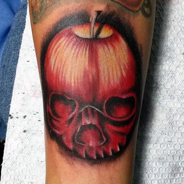 Black And Red Ink Skull Face Apple Mens Arm Tattoos