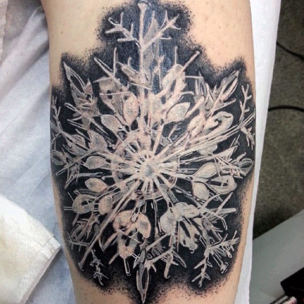Black And White Ink Snowflake Mens Arm Tattoo Designs
