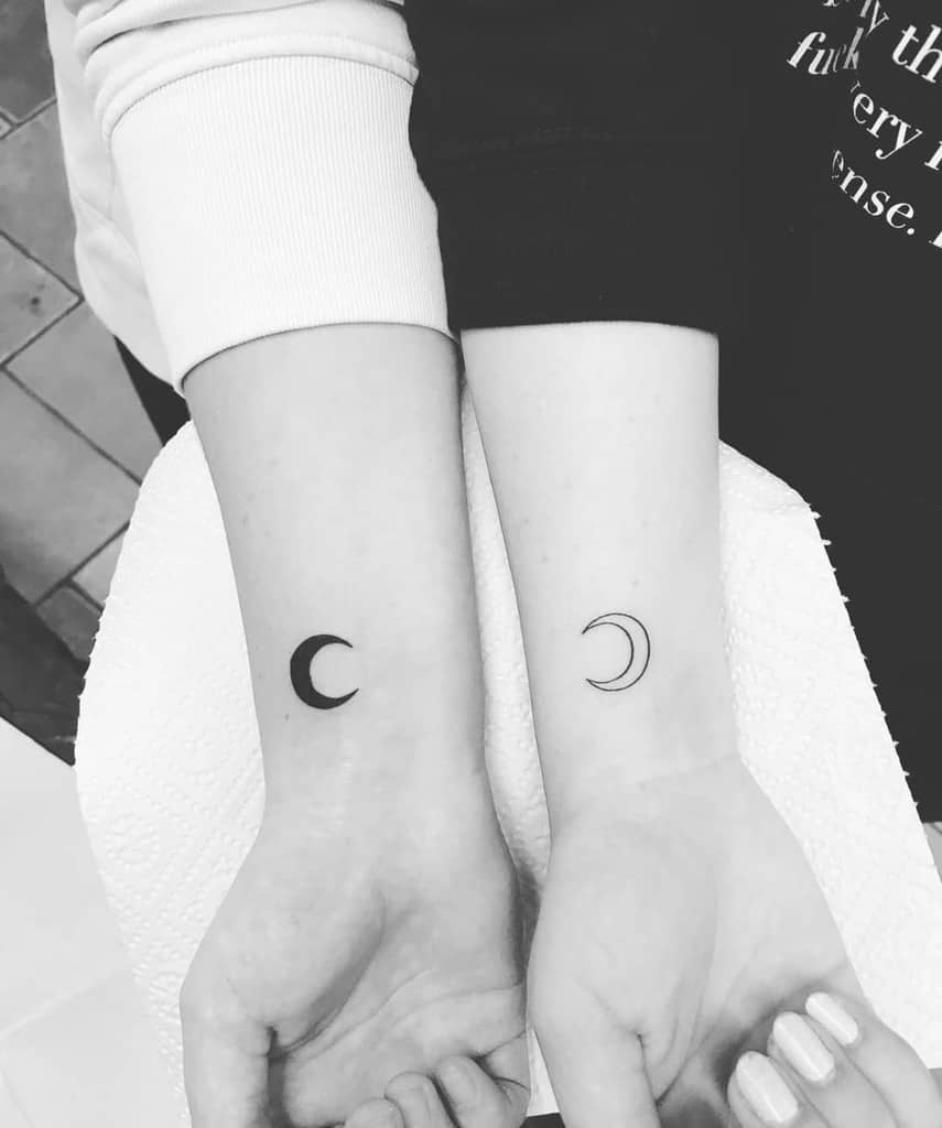Black And White Moon Wave Friendship Tattoo