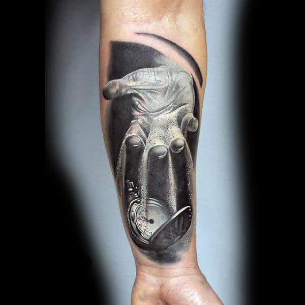 Black And White Tattoo Of Hand Pouring
