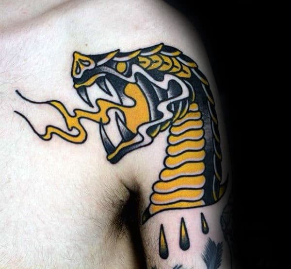 Black And Yellow Traditional Mens Snake Shoulder Tattoos