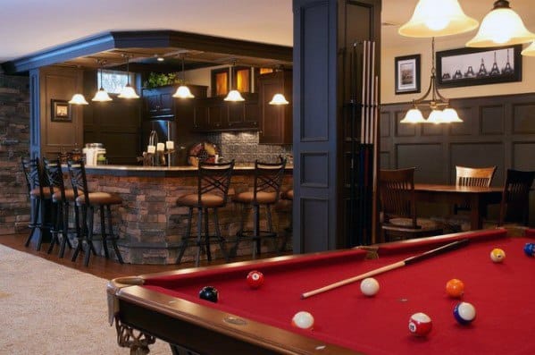 vintage basement wet bar snooker table