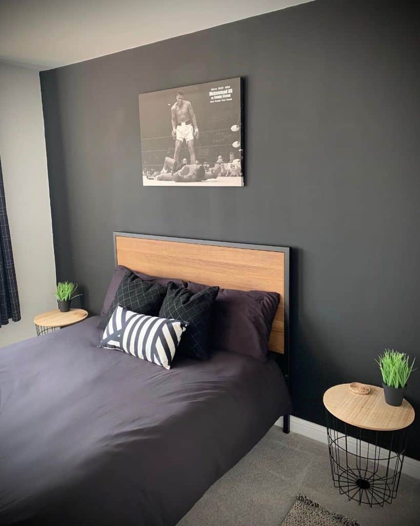 modern bedroom black feature wall