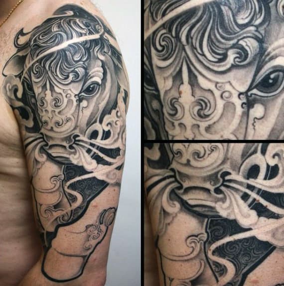 Black Bulls Tattoo Designs On Men
