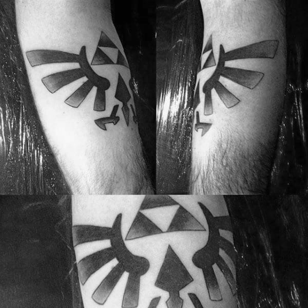 Black Faded Guys Inner Forearm Legend Of Zelda Triforce Tattoo Design Ideas