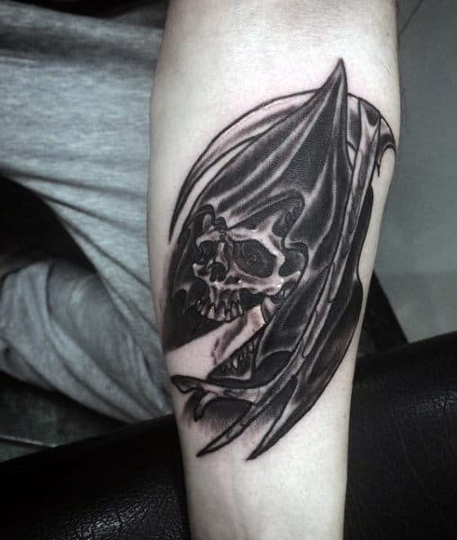 Black Forearm Grim Reaper Tattoo Design For Men