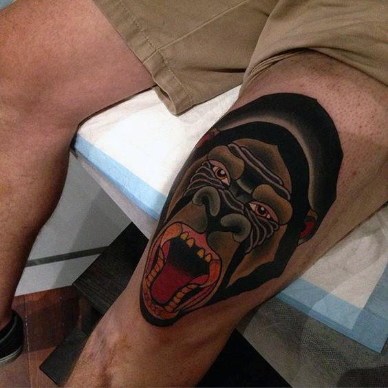 Black Gorilla Mens Knee Tattoos