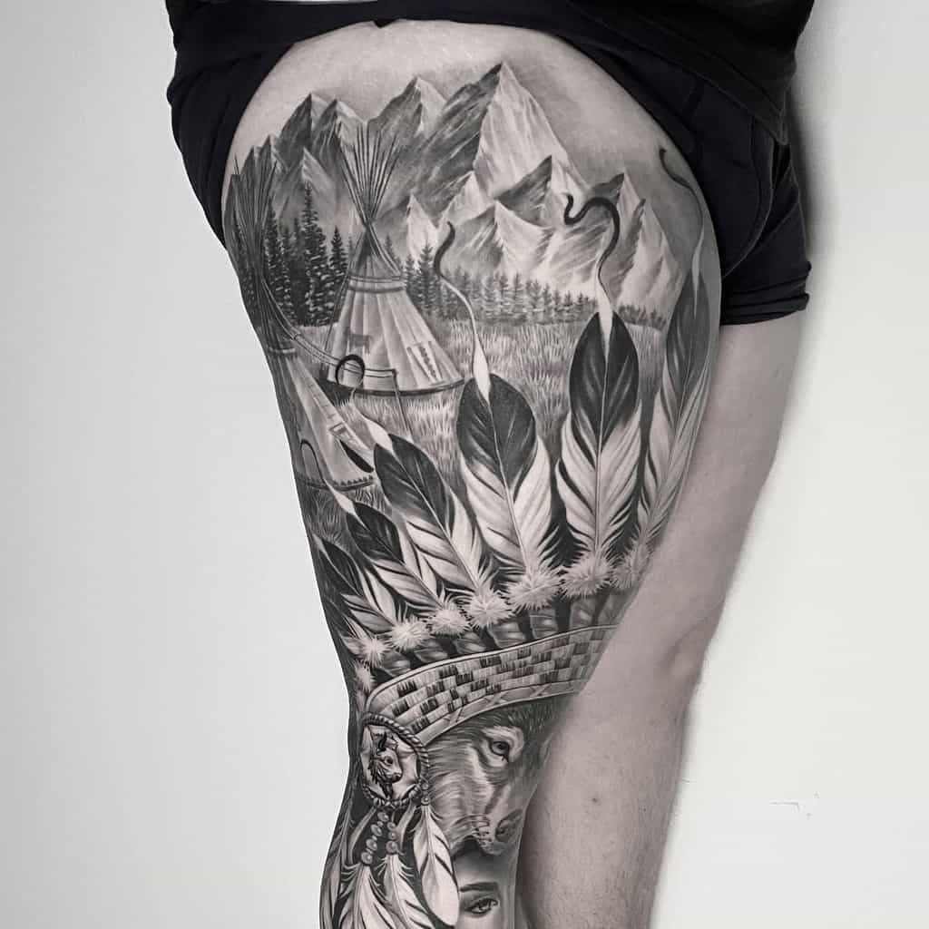 black-gray-realistic-native-leg-sleeve-tattoo-greytonesbyenes
