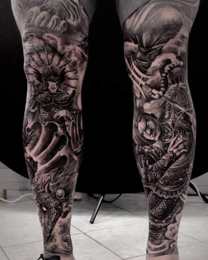 black-grey-leg-sleeve-tattoo-hailintattoo