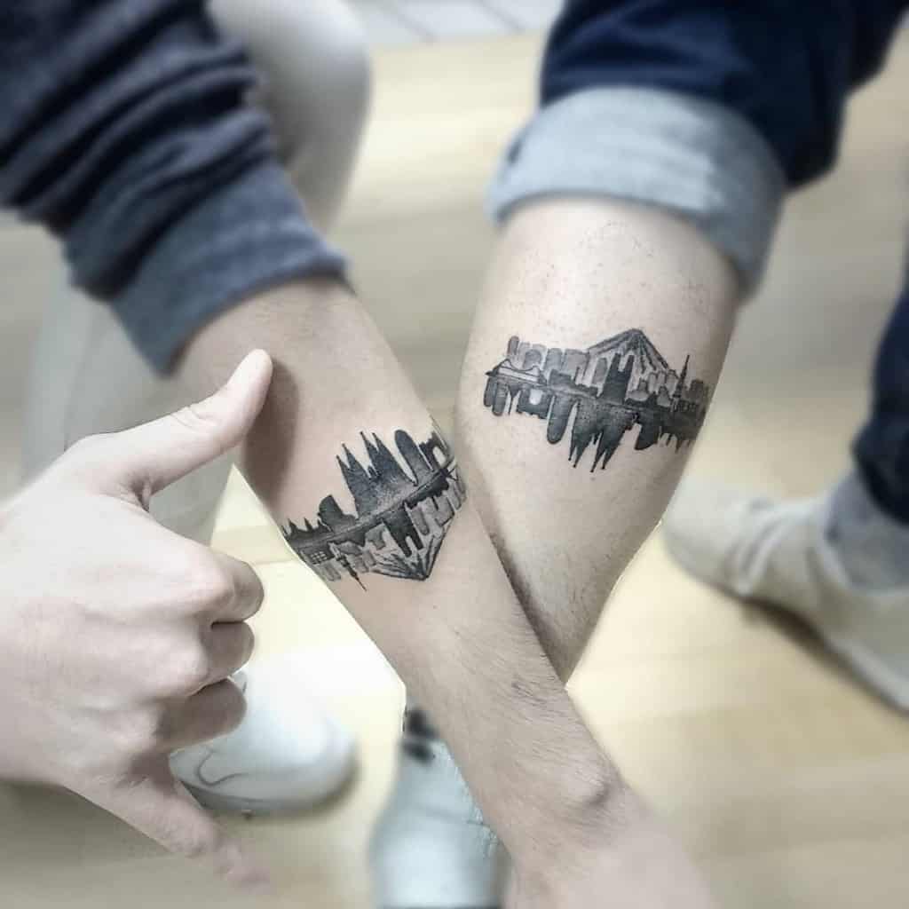 Black Grey Skyline Friendship Tattoo