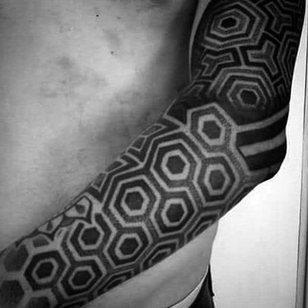 Black Hexagons Pattern Tattoo Male Full Sleeves