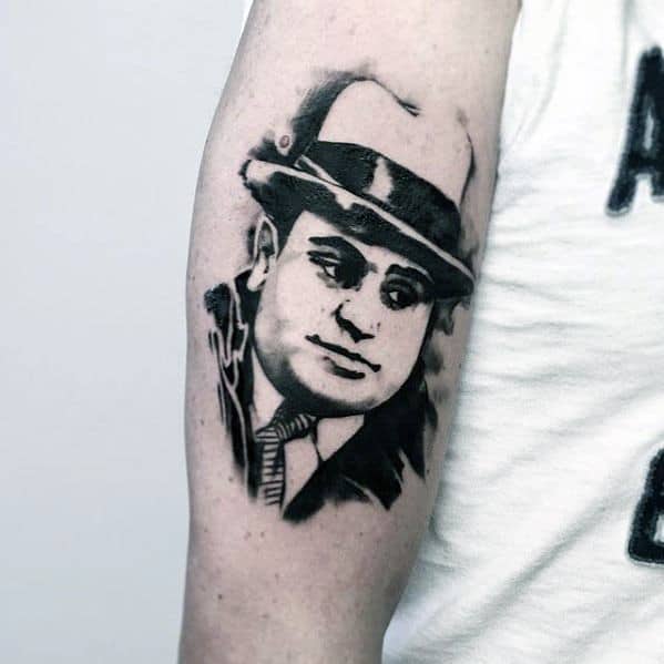 Black Ink Arm Al Capone Tattoos Male