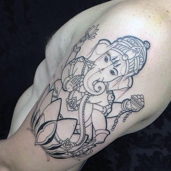 Black Ink Arm Outline Mens Ganesh Tattoos