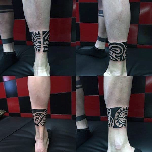 Black Ink Band Mens Tribal Tattoos Leg
